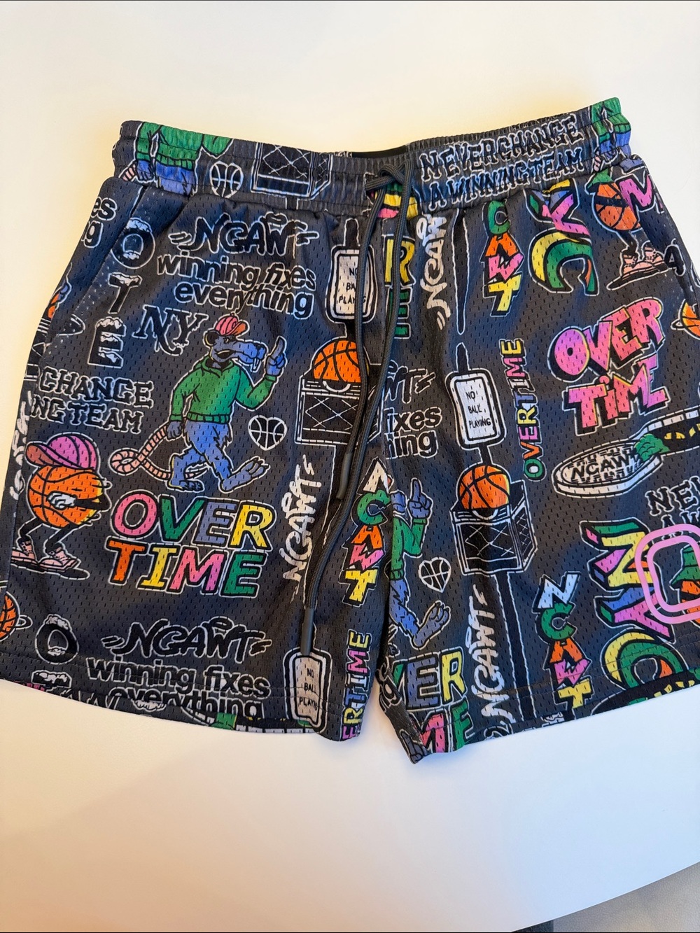 Overtime boys Black Graphic 'Over Time' Athletic Shorts